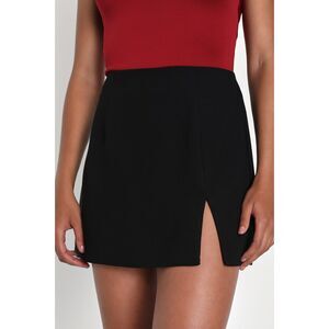 LULUS HIGH RISE MINI SKIRT BLACK LARGE FRONT SLIT NEW